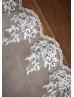 Ivory Tulle Beaded Straps Cross Back Lace Trim Asymmetrical Flower Girl Dress